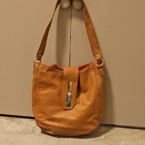Charming Charlie Tan Shoulder Bag with Gold Accent